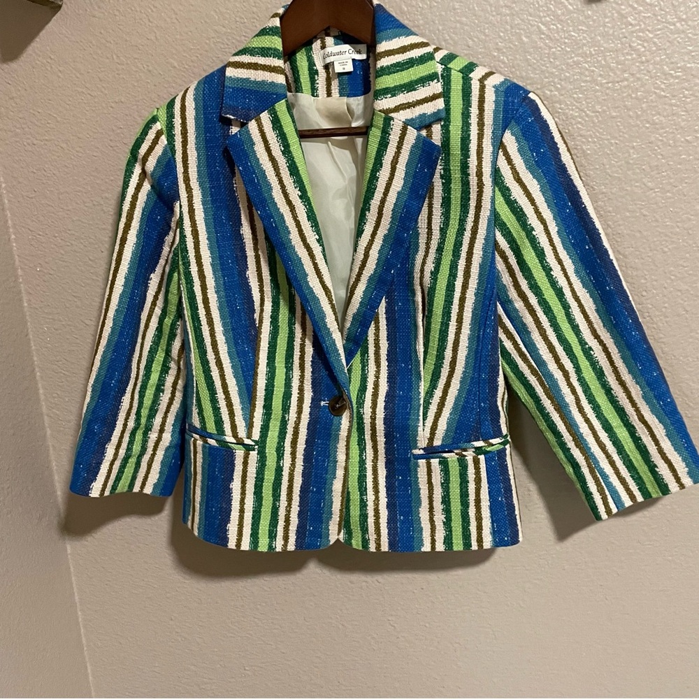 Coldwater Creek Blue and Green Striped Blazer Jacket
